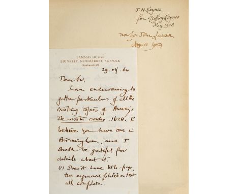 Keynes (Geoffrey) . A Bibliography of the Writings of William Harvey, MD, 1st edition, Cambridge University Press, 1928, blac