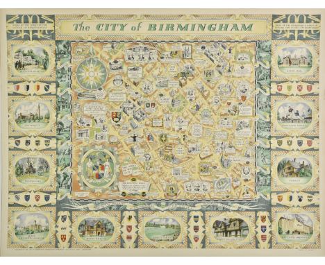 Birmingham. Price (W. H.), The City of Birmingham, 1949, large pictorial city plan, laid on card, 705 x 925 mm, together with