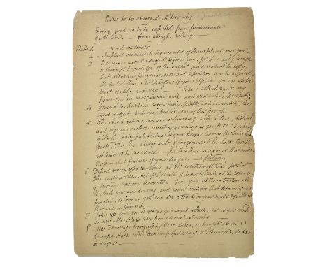 * [Cotman, John Sell, 1782-1842]. Rules to be observed in Drawing, circa 1815, original autograph manuscript broadside in Cot