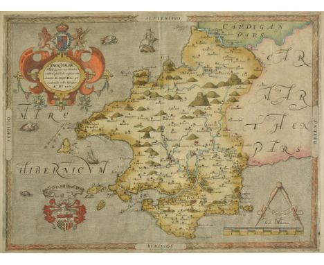 * Pembroke. Saxton (Christopher), Penbrok Comitat qui inter Meridionales Cambriae..., 1587, engraved map with contemporary ha