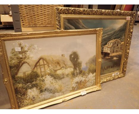 Watercolour of country cottages signed J Walker 53 x 40 cm