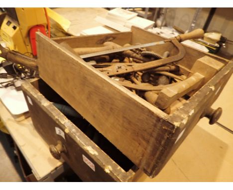 Two drawers containing vintage tools 