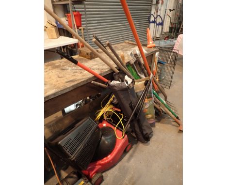 Collection of garden tools etc and a lawn mower