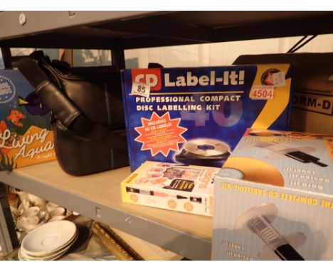 Mixed items to include CD label kit living aquarium Sanyo video camera etc CONDITION REPORT: The electrical items included in