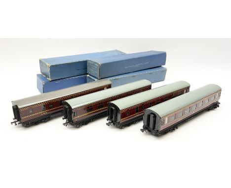 Hornby Dublo - four D3 LMS Corridor coaches comprising two First/Third and two Brake/Third; all in light blue boxes (4)