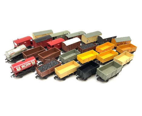 Hornby Dublo/Hornby - twenty-five unboxed predominantly plastic wagons including two tank wagons for Esso and Vacuum, brake v