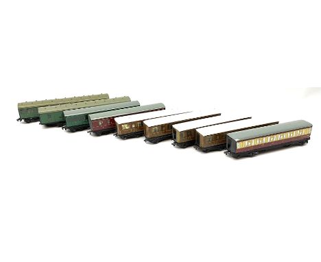 Hornby Dublo - nine unboxed coaches including four LNER teak style for First/Third and Third class, Southern Railway etc; and