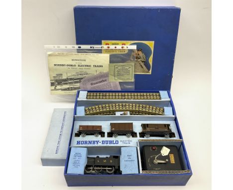 Hornby Dublo - three-rail EDG7 Tank Goods train set with LMS 0-6-2 tank locomotive No.6917, two wagons, guards van, quantity 