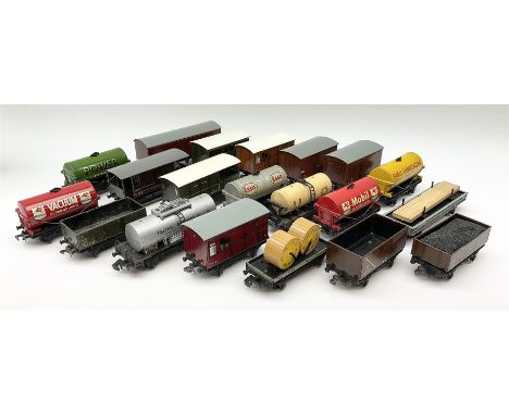 Hornby Dublo - twenty unboxed wagons including seven tank wagons for United Dairies, Traffic Services, Power Petrol, Mobile, 