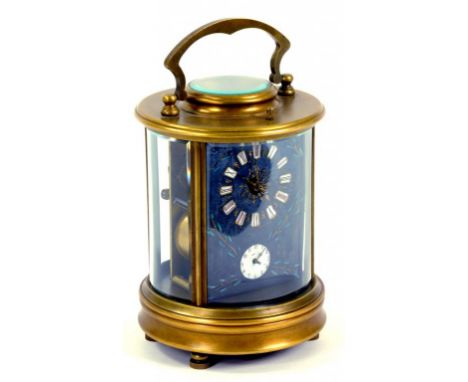 A CHINESE BRASS CARRIAGE CLOCK WITH ENAMEL DIAL AND SUBSIDIARY ALARM DIAL, THE MOVEMENT WITH LEVER ESCAPEMENT AND STRIKING ON
