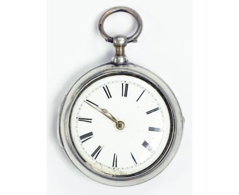 A SILVER PAIR CASED VERGE WATCH BY J & T HALLAM, NOTTINGHAM, NO: 4979, CASEMAKER W J INCUSE, LONDON 1812 (ENAMEL DIAL CHIPPED