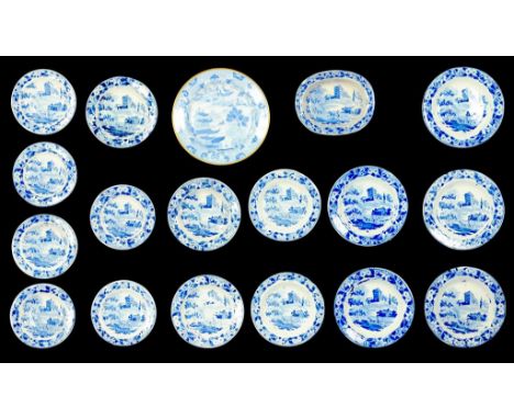 A WEDGWOOD BLUE PRINTED EARTHENWARE INSTITUTION PATTERN TOY DINNER SERVICE AND A CONTEMPORARY SPODE BONE CHINA BLUE AND WHITE