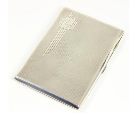 A SILVER CIGARETTE CASE, ENGINE TURNED, BIRMINGHAM 1942, 6OZS