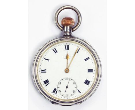 A SILVER KEYLESS LEVER WATCH, ENGINE TURNED IN UNUSUALLY GOOD CONDITION, BIRMINGHAM 1910