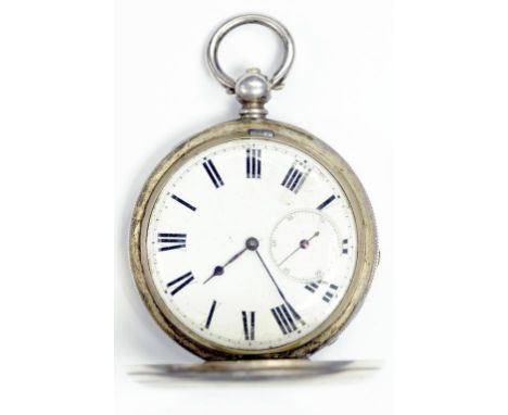 A SILVER HUNTING CASED LEVER WATCH, ENGINE TURNED, LATE 19TH CENTURY