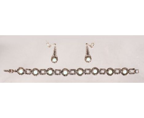 A SILVER GILSON OPAL BRACELET AND EARRINGS.