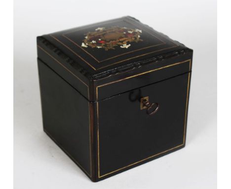 A GOOD 19TH CENTURY FRENCH SQUARE BOULLE TYPE TEA CADDY.  5ins.