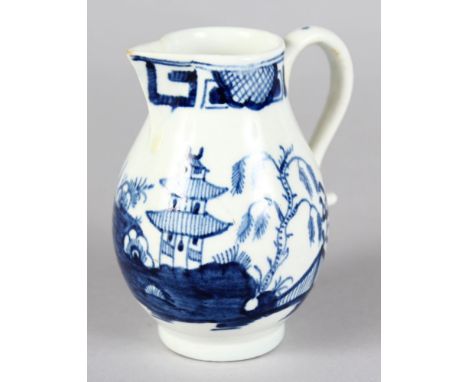 A WORCESTER JUG, TWO TIER BUILDING, TREES, ETC.