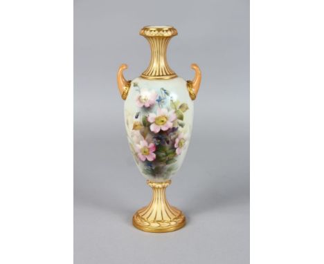 A ROYAL WORCESTER VASE painted with dog roses in the style of Cole date code for 1905.