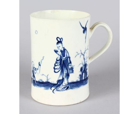 A LARGE WORCESTER MUG, "THE WALK IN THE GARDEN" 1755-1765. 5.75ins high.