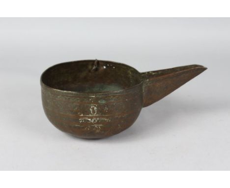 AN EARLY ENGRAVED BRASS MAMLUK LAMP-VESSEL.