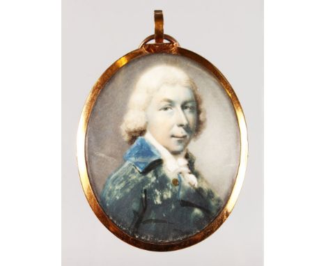 ABRAHAM DANIEL (C. 1750-1806) BRITISH AN OVAL PORTRAIT OF A GENTLEMAN with powdered hair, wearing a blue coat and neck tie. 6