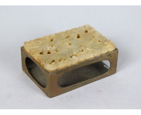 A MATCHBOX HOLDER with pierced jade top.
