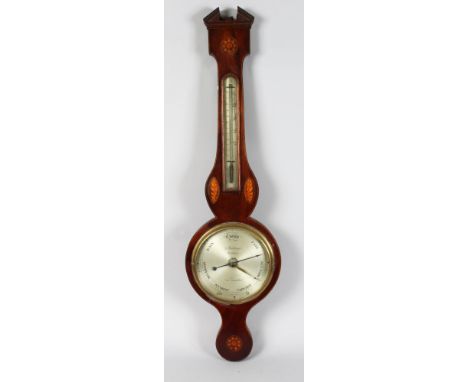 A GOOD INLAID BANJO BAROMETER by G. KALABERZE, BANBURY. 3ft 2ins high.