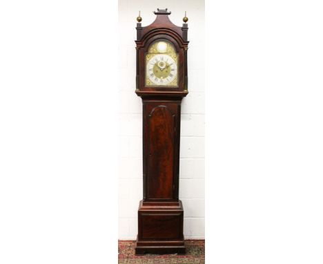 A GOOD GEORGE III MAHOGANY CASED LONGCASE CLOCK by P. LANNY, LONDON, with eight day movement, silvered chapter ring, in a sup