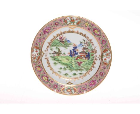 Early Famille Rose Chamberlains Worcester plate, 24cm.