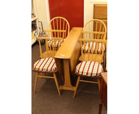 Slim Ercol drop leaf dining table and six chairs (4x2).