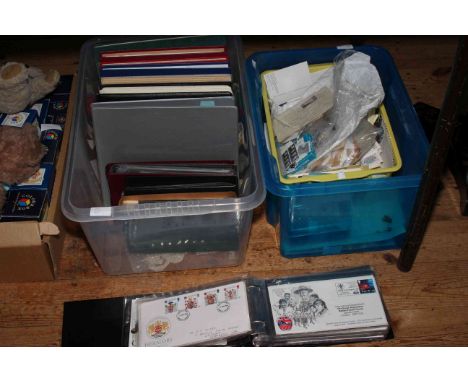 Two large boxes of stamps, albums, first day covers, etc.