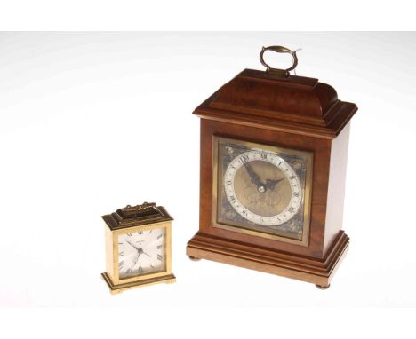 Elliott mantel clock in burr walnut (good working order) 23.5cm including handle, together with Swiza boudoir clock (2).