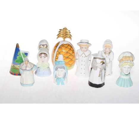 Collection of nine Royal Worcester candle-snuffer, including Pineapple, Lazy Days, Mob Cap, Old Lady, etc.