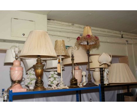 Collection of table lamps and a Cupid gold gilt standard lamp.