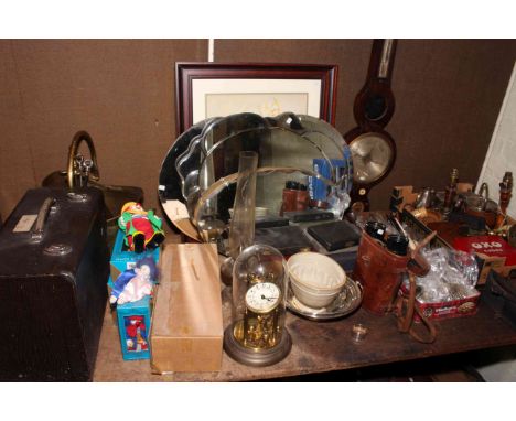 Oil lamp, cased cutlery, binoculars, mantel clocks, barometer, sewing machine, coal scuttle, mirrors, etc.
