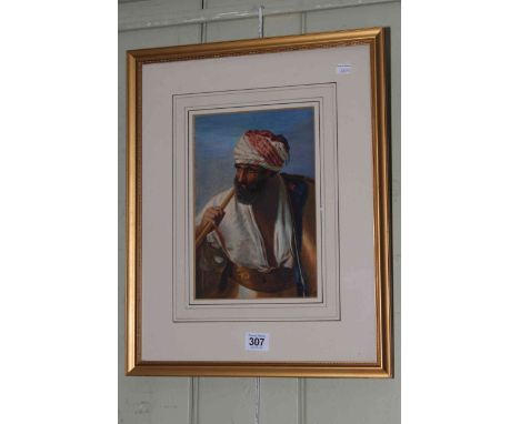 Frederick Goodall, Middle Eastern portrait study, watercolour, monogrammed and dated 80 lower right, 24cm by 16cm, in gilt gl