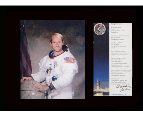 Apollo 15. Fourth Moonlanding. Signed illustrated poem by Alfred Worden with WSS portrait. Professionally mounted in black to