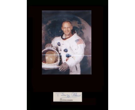 Apollo 11. First Moonlanding. Signature of Buzz Aldrin with WSS portrait. Professionally mounted in black to 16”x12”. Excelle