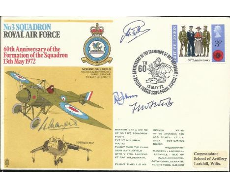  Rare 3 Squadron Morane-Saulnier signed cover, only 200 issued signed by Air Cdr F West VC, Wg Cdr R Johns, Prince of Wales f