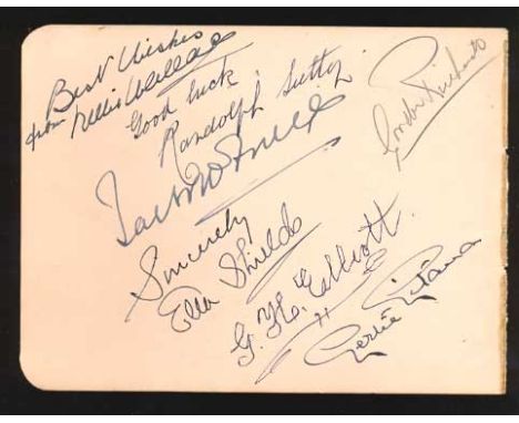 Gordon Richards, Nellie Wallace, Ella Shields, G H Elliott, Randolph Sutty, Gertie Gitana signed vintage autograph album page