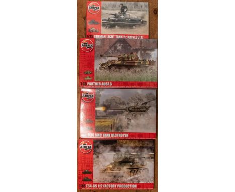 4 Airfix 1:35 scale Model Kits. All tanks. German Light Tank Pz.Kpfw.35(T). Panther AUSF.G. M10 GMC Tank Destroyer. T34-85 11