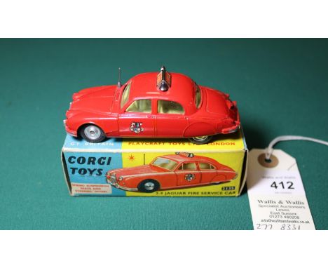 Corgi Toys 2.4 Jaguar Fire Service Car (213S). 2nd issue with suspension, in bright red with yellow interior,  FIRE signs and