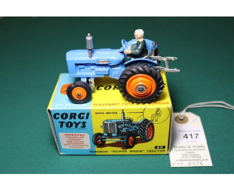 Corgi Toys Fordson Power Major Tractor (60). In mid blue with orange plastic wheels, controlled steering, metal steering whee