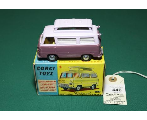 Corgi Toys Ford Thames 'Airborne' Caravan (420). An example in purple and lilac two tone, with yellow interior, dished spun w
