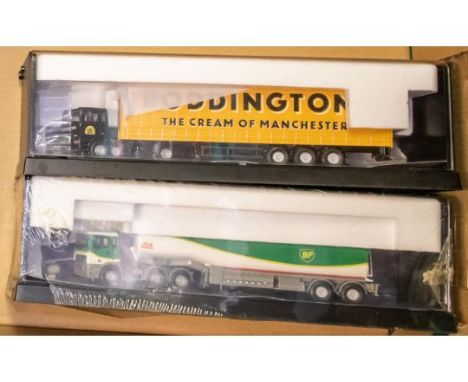 2 Corgi Modern Trucks series. 2 ERF EC series: An Articulated Tanker in BP green and white livery. Plus an Articulated Curtai