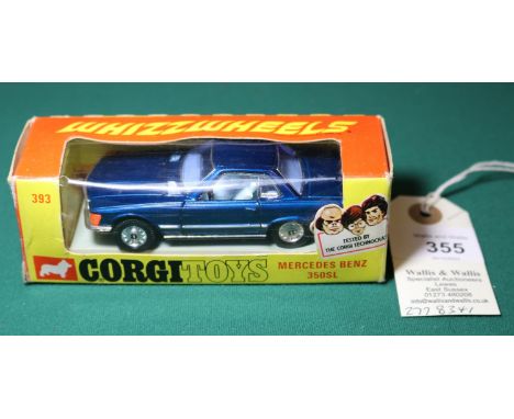 Corgi Whizzwheels Mercedes Benz 350SL (393). An example in metallic dark blue with pale blue interior. Boxed, complete with a