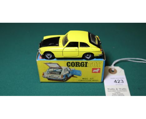 Corgi MGC GT Competition Model (345). In yellow with black bonnet and boot lid, black interior, spoked wheels and black tyres