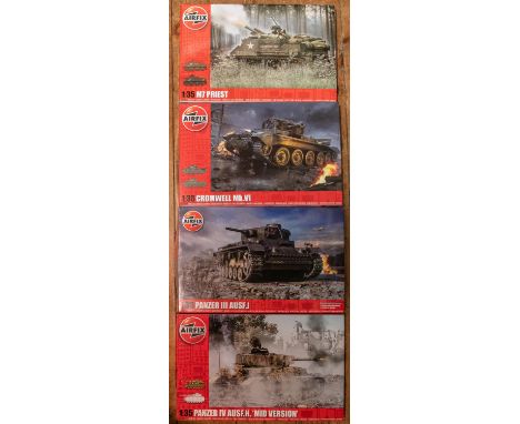 4 Airfix 1:35 scale Model Kits. All Tanks: M7 Priest. Cromwell Mk V1. Panzer III AUSF.J. Panzer 1V AUSF.H 'Mid Version'. All 