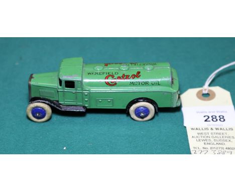 Dinky Toys Petrol Tank Wagon (25d). A rare Type 1 example  in green Wakefield Castrol Motor Oil livery, with blue wheels and 